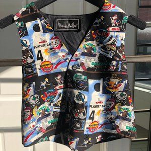 Nicole Miller 1995 All-Star Hockey Print Silk Vest
